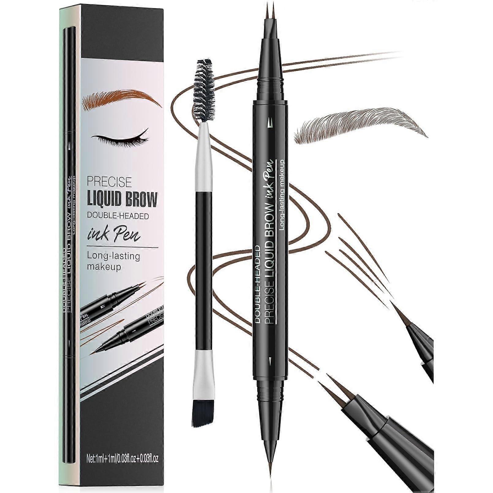 Waterproof Microblading Eyebrow Pencil 2in1 Dual Ended Brow Pen with Brush Long Lasting Brown