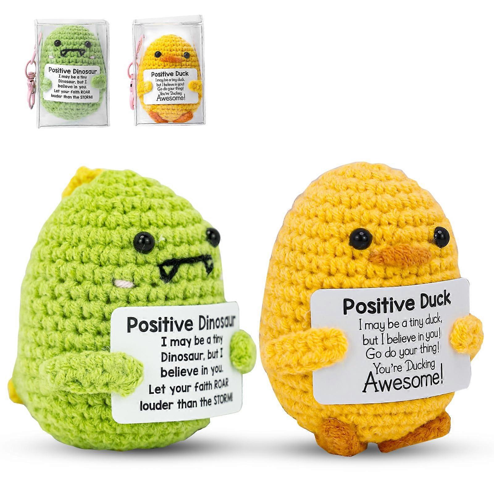 Handmade Mini Crochet Plush with Affirmation Card, Emotional Support Dinosaur and Duck Gift