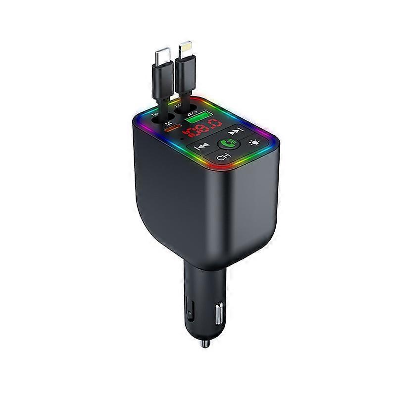 Wireless In-car MP3 Player with 2 Retractable Cables Fast Charger 7-Colors Led Music Player Hands Free Call Car Charger Adapter