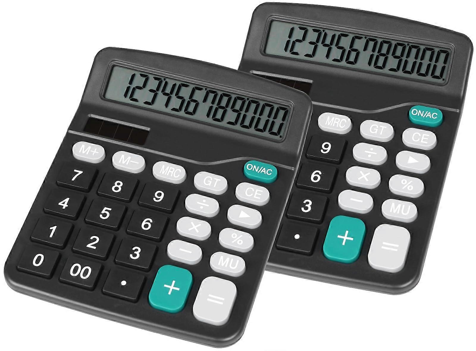 Desktop Calculator with Large LCD Display, Dual Power Solar and Battery, Big Buttons, 2 Pack Black
