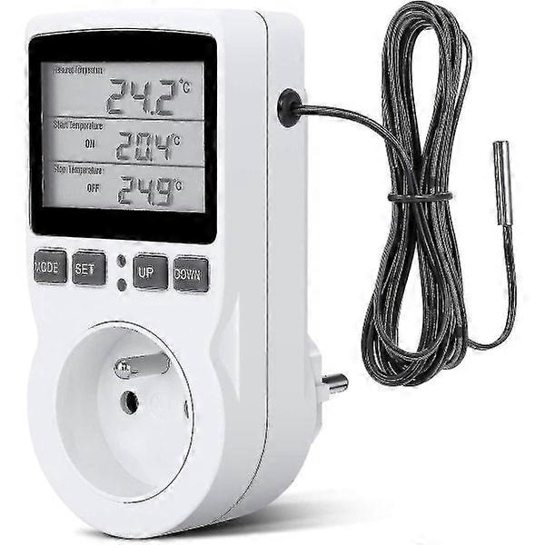 Digital Thermostat for Heating/Cooling with Socket, LCD Temp Controller, 230V Compatible with Greenhouse/Terrarium