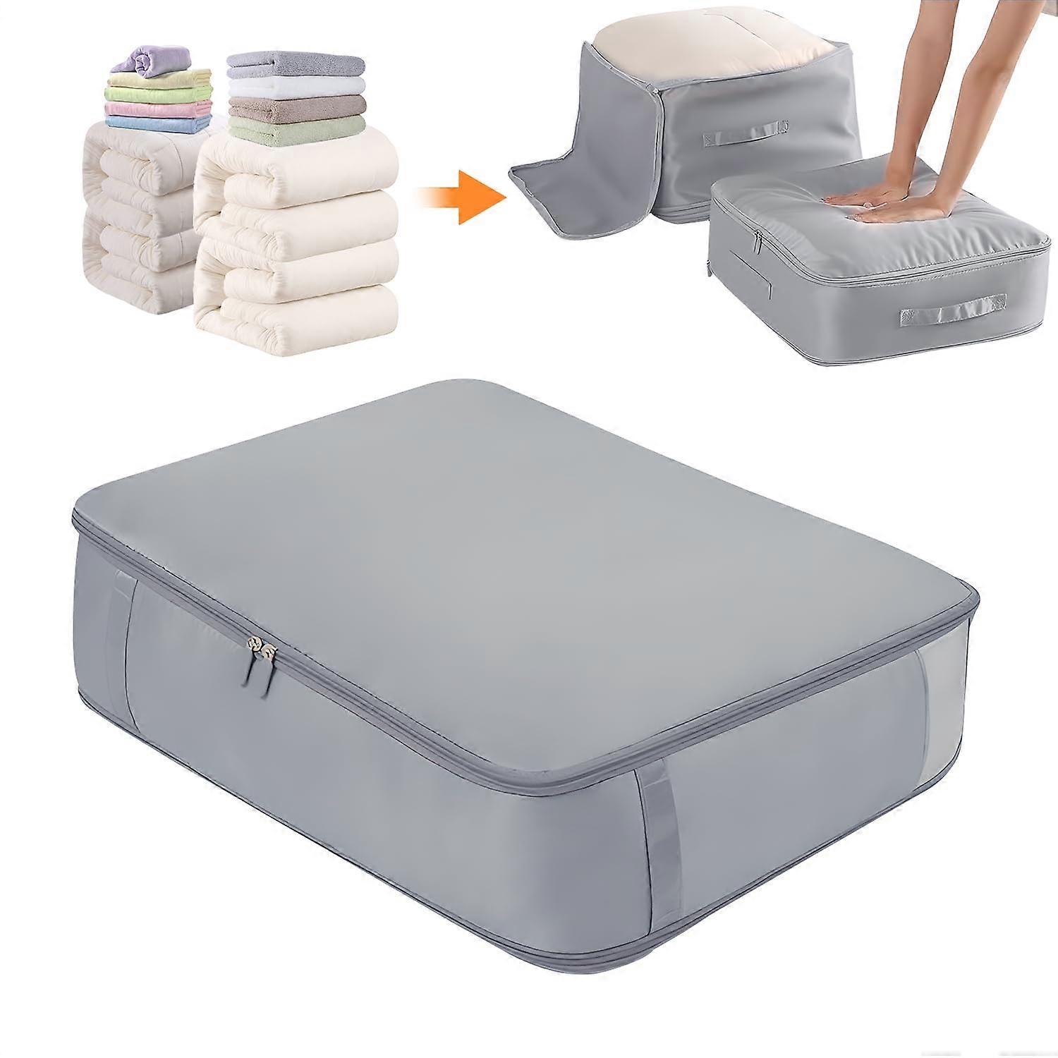 Large Grey Compression Storage Bag for Comforters Blankets Pillows with Self Compression Design