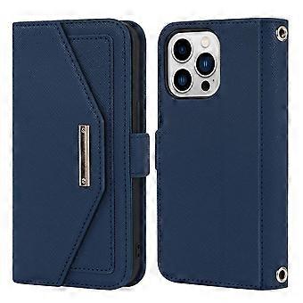 Case For Iphone 13 Blue Cross Grain Wallet Leather No3061