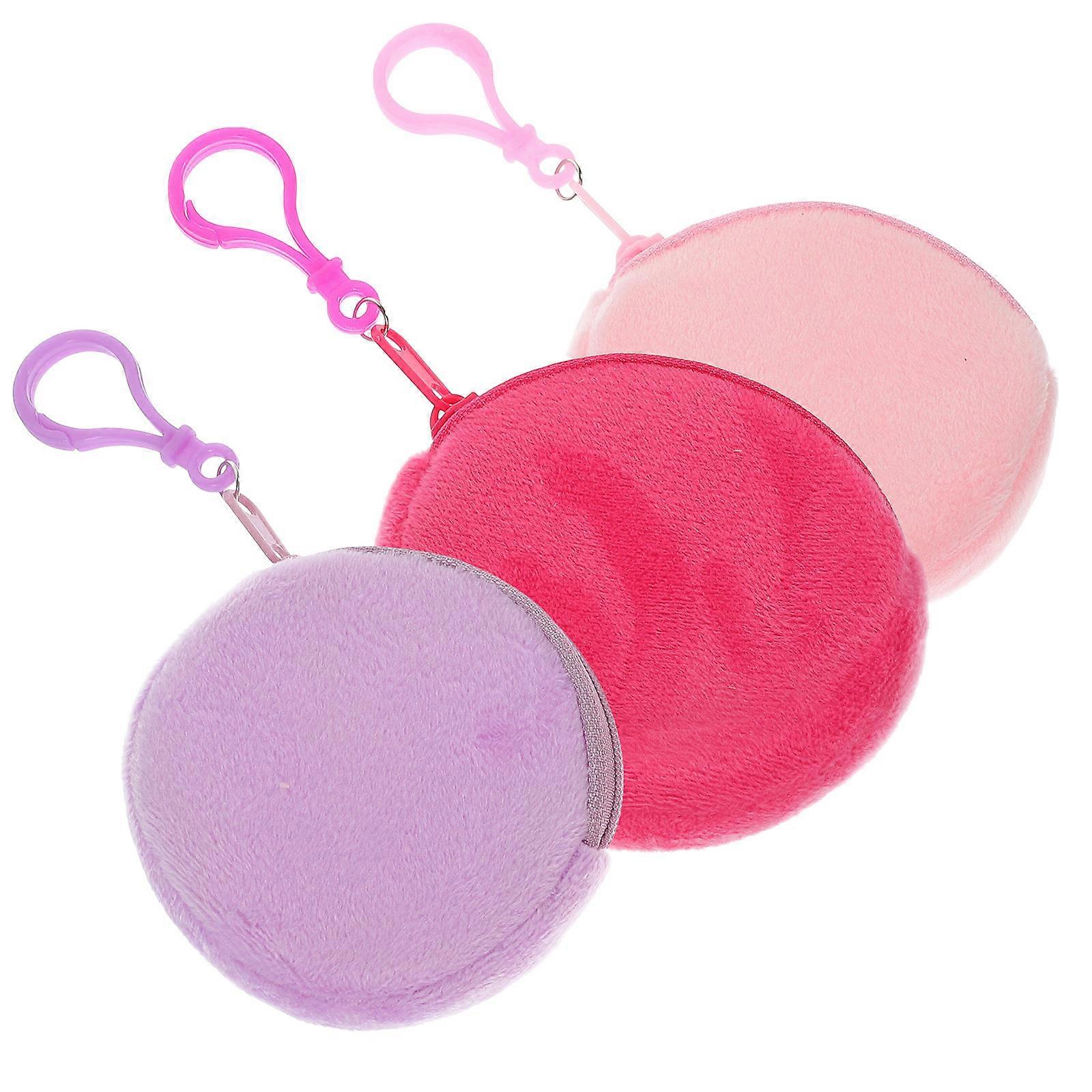 3Pcs Coin Purses Round Key Storage Assorted Color Plush Providing Storage