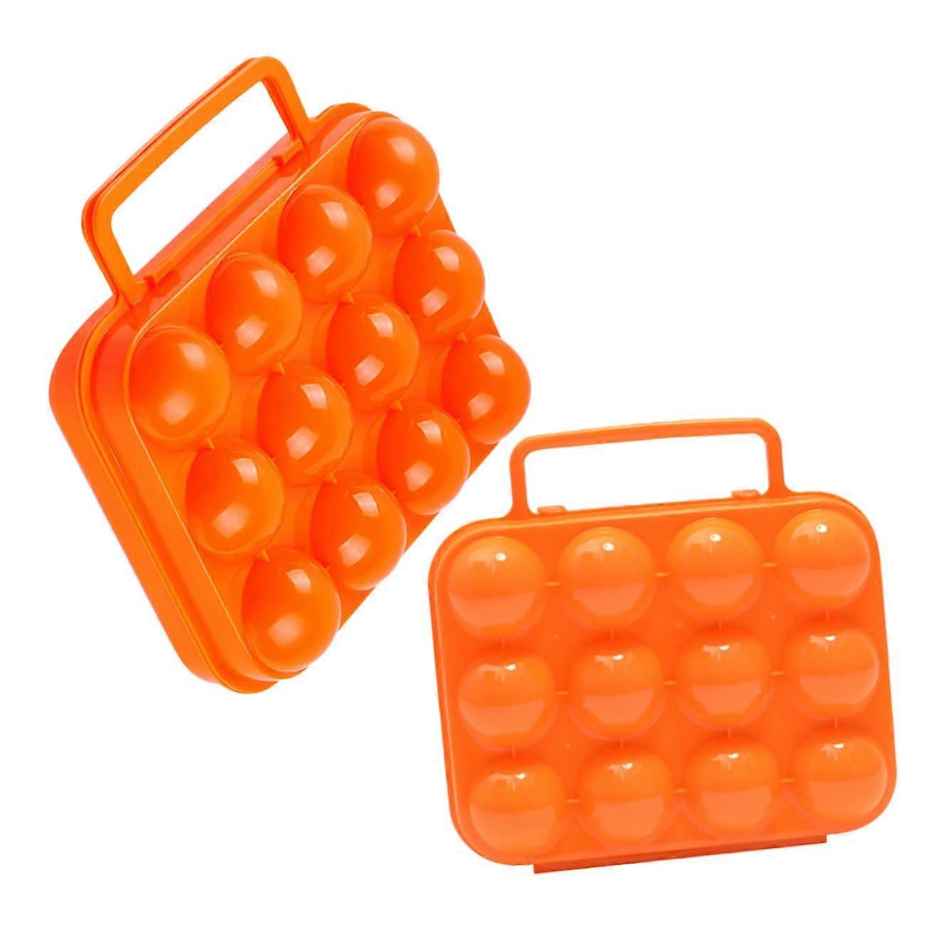 2Pcs Egg Storage Container with Shockproof Protection, 12Grid Portable Carrier for Camping, Stackable Organizer, Bright Orange