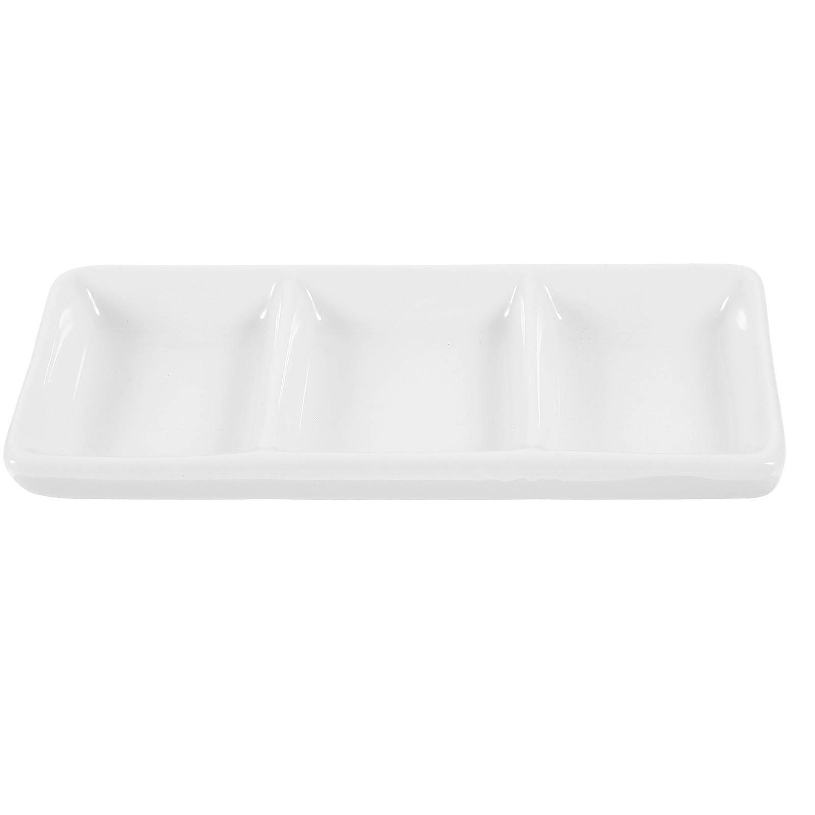 Small Divided Serving Dish 6 Inch Ceramic Appetizer Tray Rectangular For Catering Sauce Dishes Classic Styling 1Set