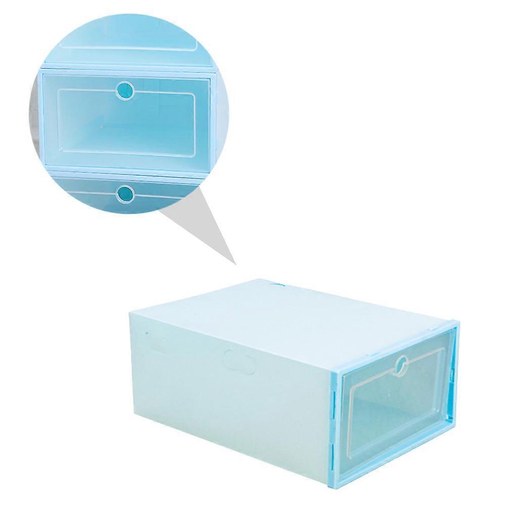 Stackable Shoes Organizer Drawer Type Container for 6Pcs Blue Plastic