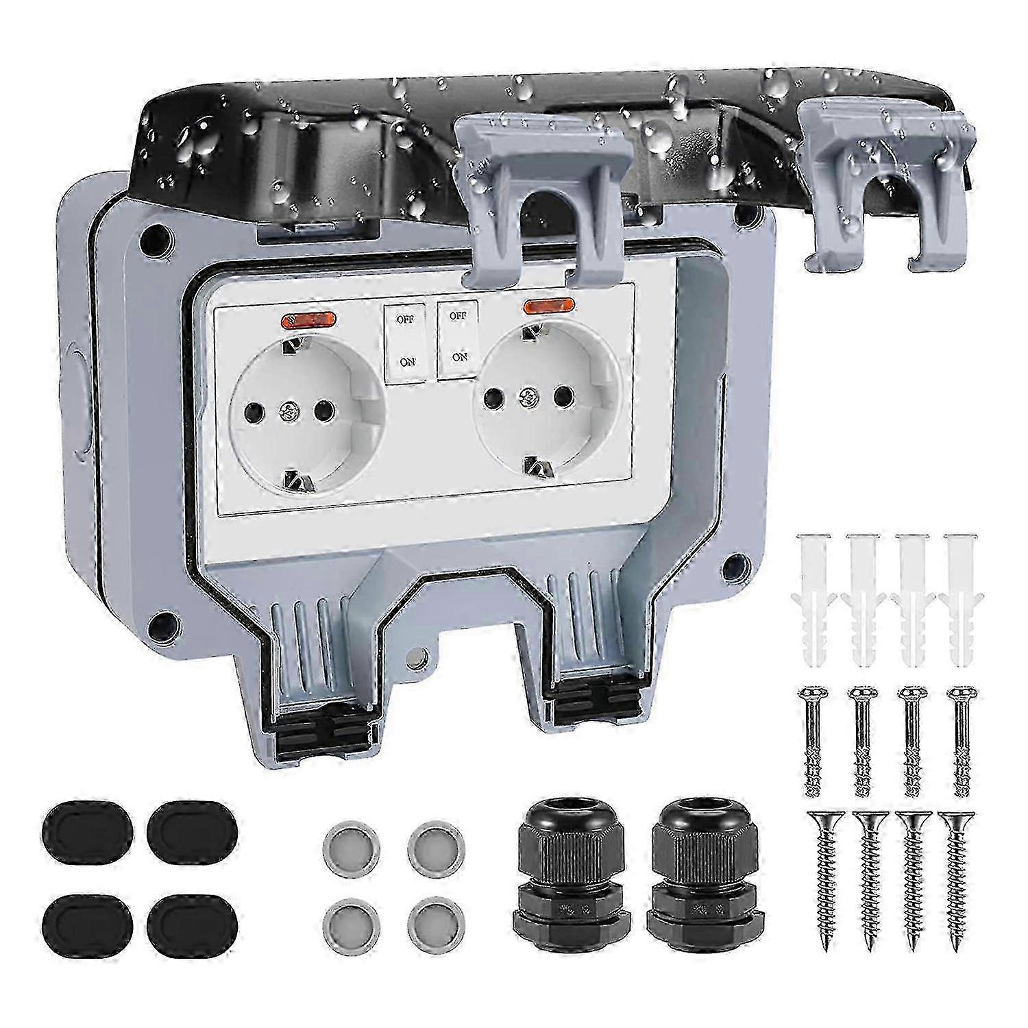 Outdoor Socket Weatherproof Outdoor Wall Socket Garden Socket Surface-Mounted Protective with Hinged Edition 0704