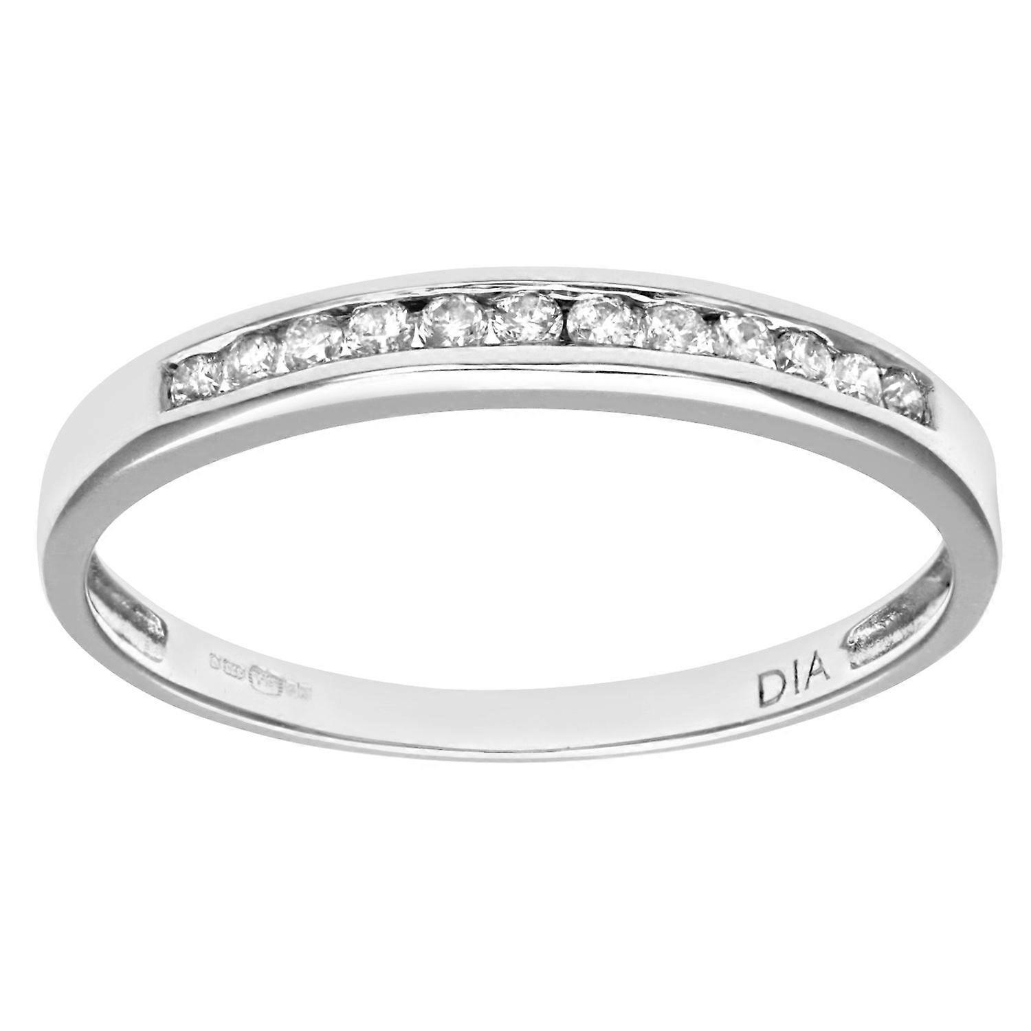 Jewelco London 9ct White Gold Round 12pts Diamond Channel Set 12 Stone Half Eternity Ring 1.5mm
