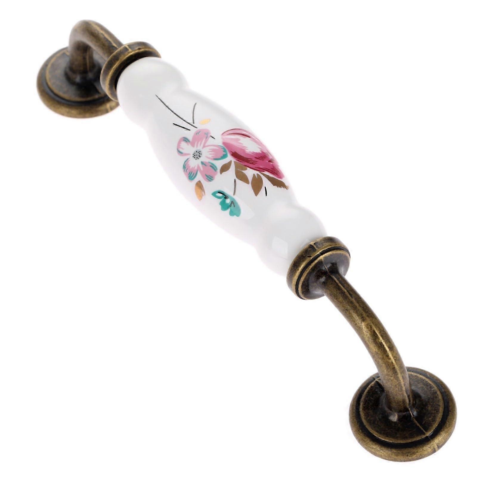 4PCS Vintage Ceramic Cabinet Handles and Knobs with Floral Design for Kitchen Drawer Cupboard
