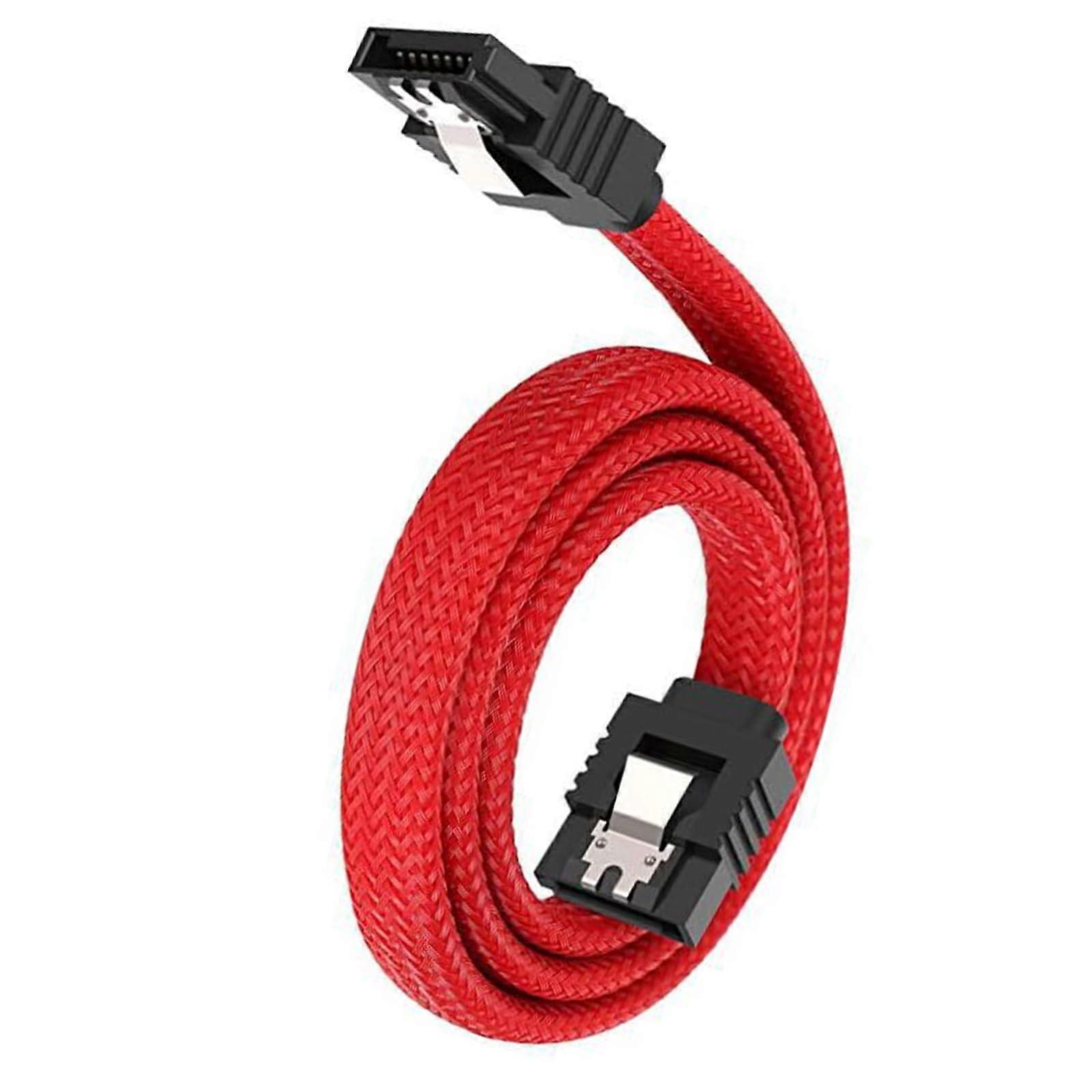 SATA III 50cm Red Braided Cable 6Gbps with Secure Locking Connectors for HDD and SSD