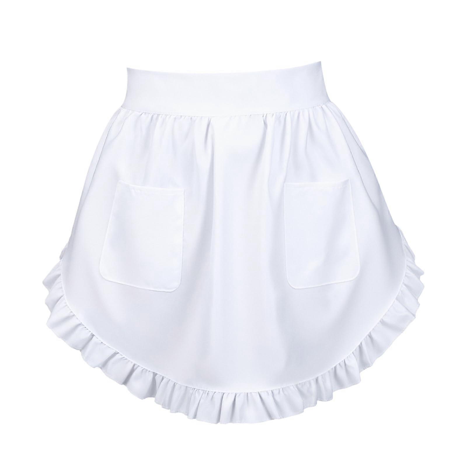 White Waist Apron with Pockets Adjustable Ties Durable Polyester for Women Kitchen Restaurant