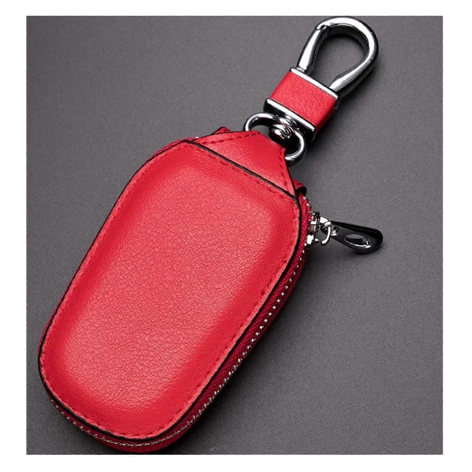 Leather Car Key Cover with Keychain ScratchResistant DustProof Smart Auto Key Holder Red