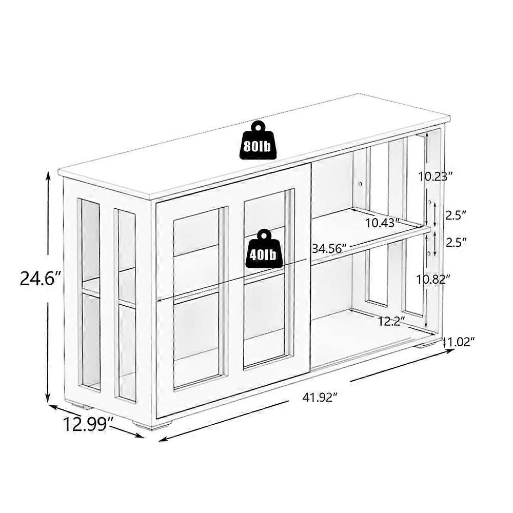 White Kitchen Sideboard Storage Cabinet with Glass Doors, Large Capacity, Adjustable Shelves