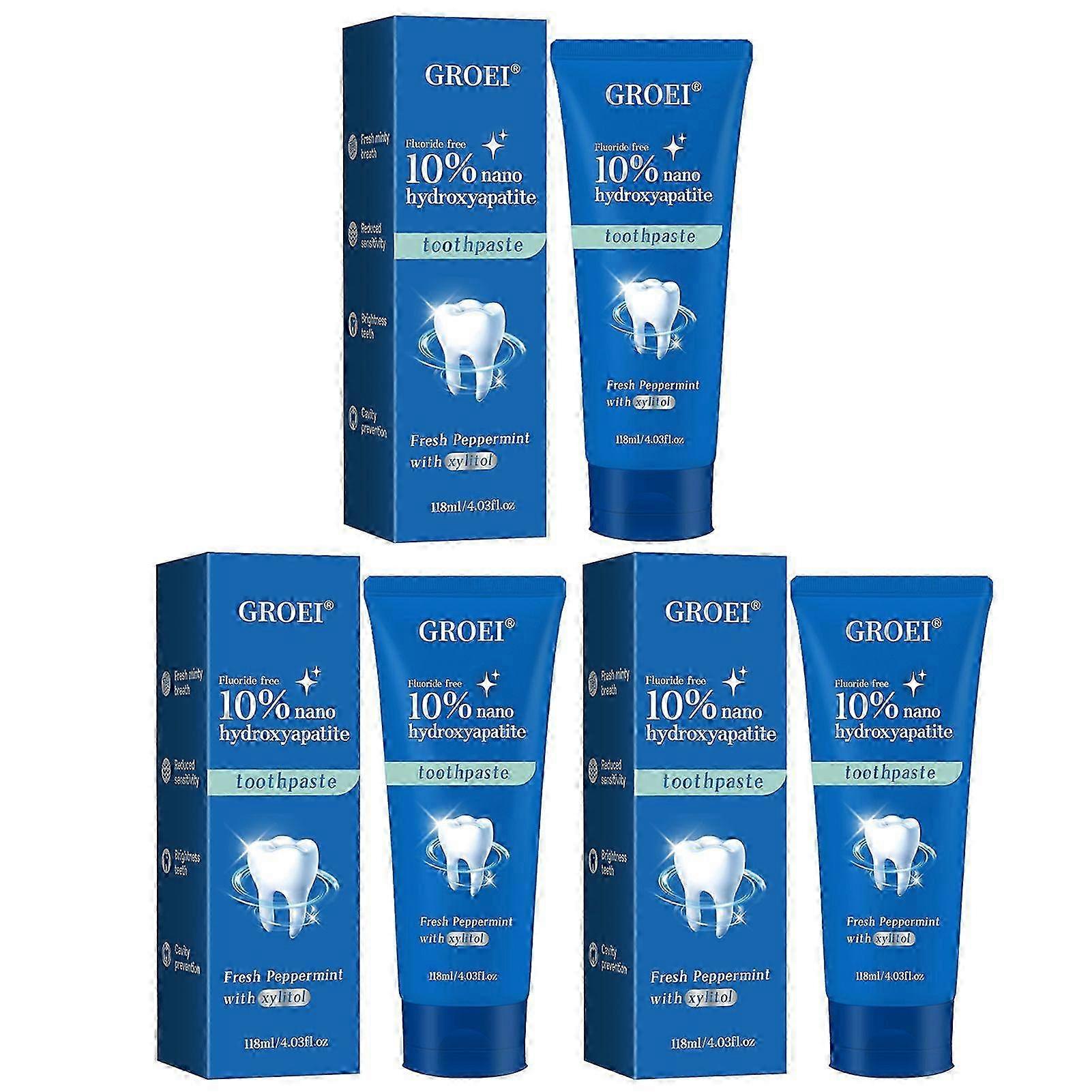 Toothpaste, 3pcs 10%nHAP Nano Hydroxyapatite Fluoride-Free Teeth Whitening