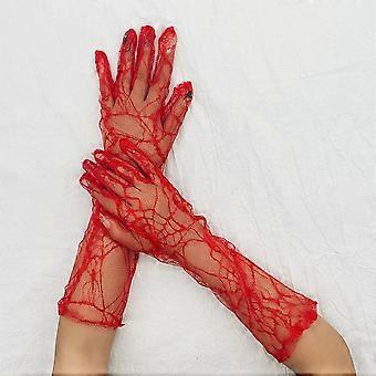 Schwarze, transparente Netzspitzenhandschuhe, ellenbogenlang, UV-Schutz, modisch für Hochzeiten, Abendveranstaltungen, Oper, Partys und Tanz – passend für alle Handgrößen