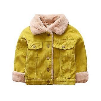 Casaco de inverno infantil AWZXDE, manga comprida, cor sólida, grosso, à prova de vento, quente e aconchegante, para crianças pequenas, amarelo.