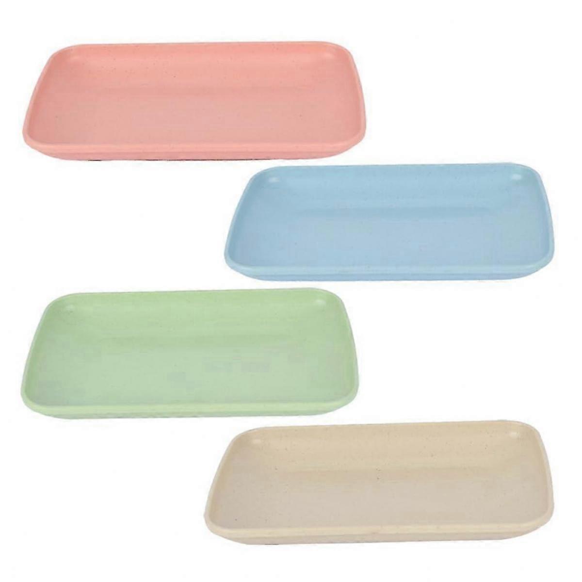 Colorful Plastic Dessert Plates, Small Rectangular Snack & Fruit Serving Trays, 7.56 Inch Set