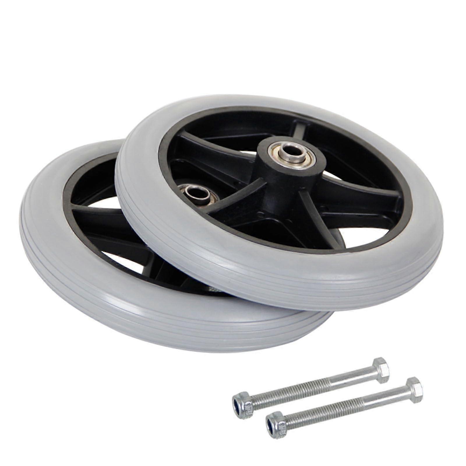 Wheelchair Front Wheel 7 Inch Solid Tire Double Bearing Universal Gray Replacement