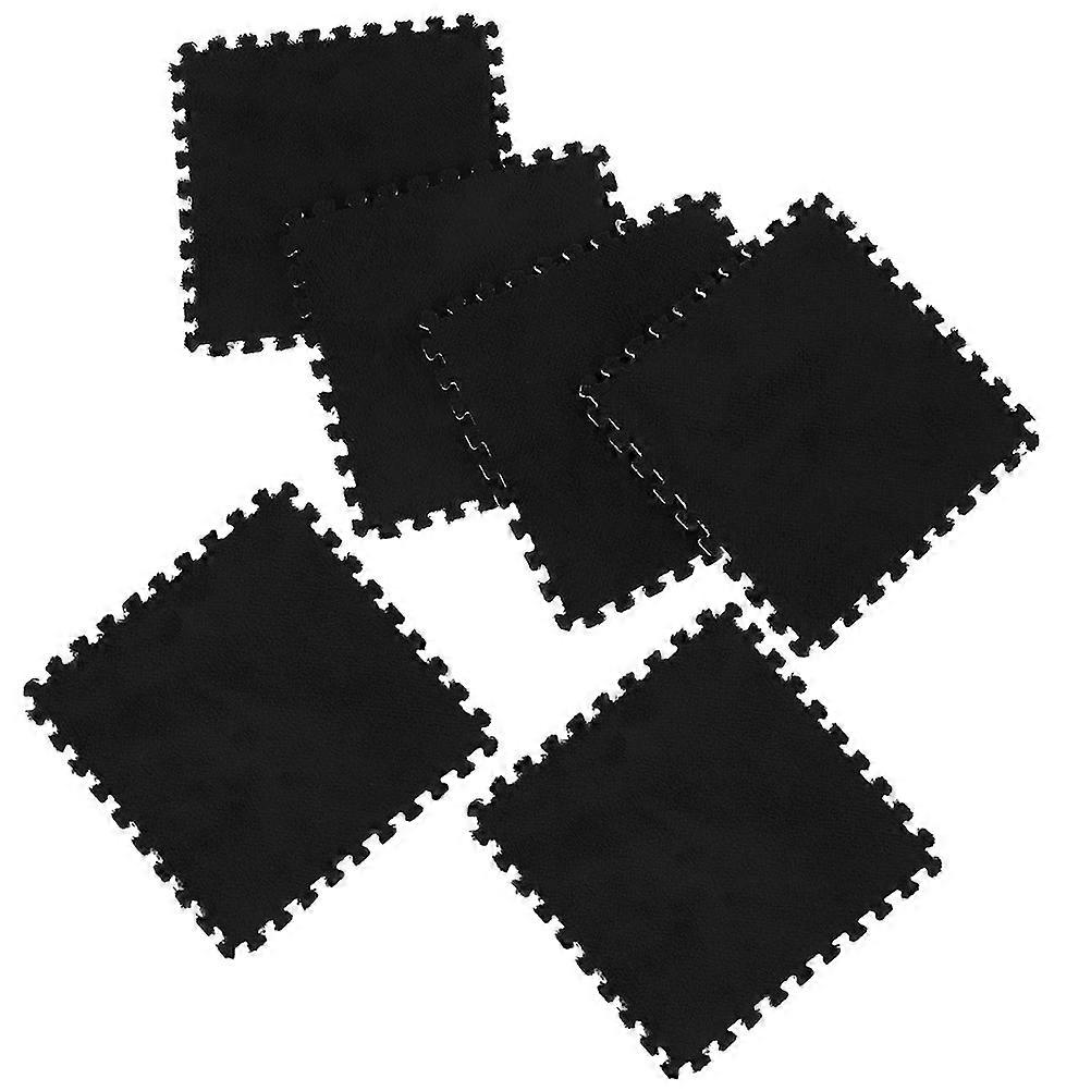 Black Plush Puzzle Cushions Multi-Function Flooring Tiles 6Pcs
