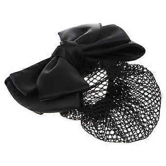 1Pc Beautiful Bowknot Design Hair Net Pearl Studded Hairpin for Hair Decoration Use Thick Net (Black)