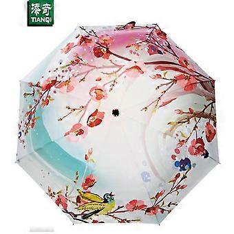 TIANQI New Arraival Art Oljemålning Paraply Tre Fold Paraguas Kvinnor Parasoll Anti-UV Vattentät Regn Paraplyer Söt Katt