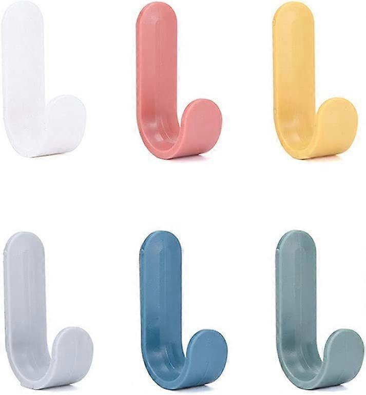 6pcs Plastic Adhesive Hat Hook J Shape Organizer Plastic Hook (Random Color)