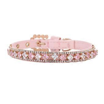 Pet Dog Collar Inlaid Rhinestone Decorative Adjustable Fashion Dogs Cats Cowhide Collar For Medium Dogs-size:l