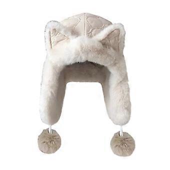 Lei Feng Hat Soft Plush Fox Ear Design Warm Imitation Rex Rabbit Fur Velvet Lined Adjustable Elastic Fit Riding Hat KAESI