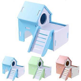 Hamster House Wooden Villa for Sleeping with Ladder Blue