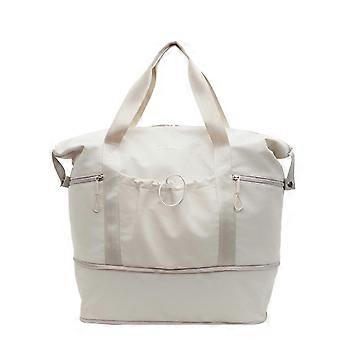 Practical Gym Bag With Separate Wet Dry Pockets Expandable Travel Bags Shoulder Handbag For Fitness Travel Commute Beige