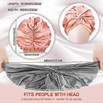 3-teiliges Seidenhaar-Set für Damen zum Schlafen, elastische Seiden-Schlafhaube für die Haarpflege bei natürlich lockigem Haar (Grün, Grau, Wassermelonenrot)