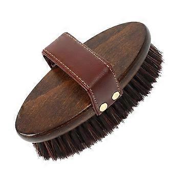 Long Oval Grooming Brush for Horses with Dark Wood Back and Bristle Bed