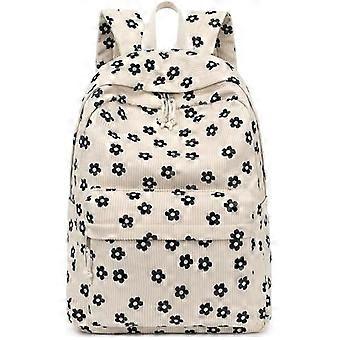 Corduroy Floral School Backpack for Teen Girls, Lightweight Bookbag for Elementary and High School, Beige
