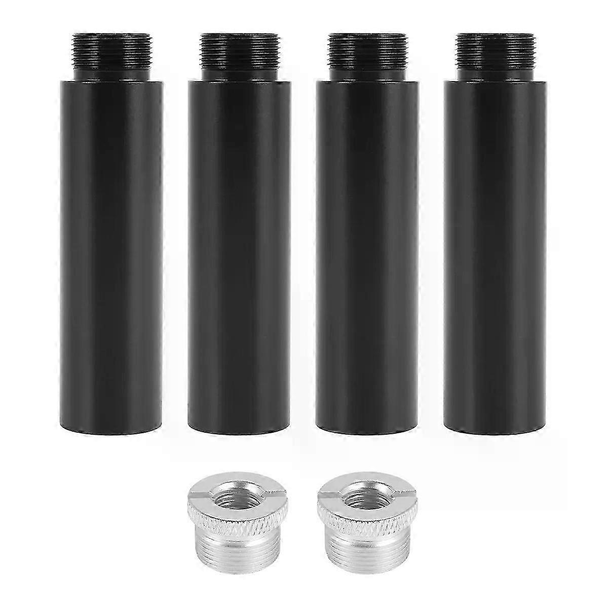 Four microphone stand extension tubes, 5/8 inch internal thread to 5/8 inch external thread, suitable for desktop stands and armrests.