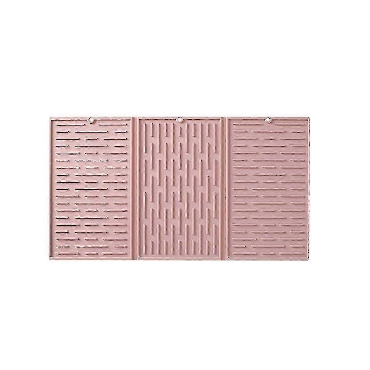 Pink foldable tri-fold tableware drying mat silicone draining mat for kitchen counters