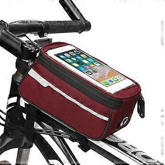 Bike Bag Bicycle Phone Front Frame Bag Waterproof MTB Bike Handlebar Tube Bag with Headphone Hole Touchable Phone Pouch Compatible Phone Under 6