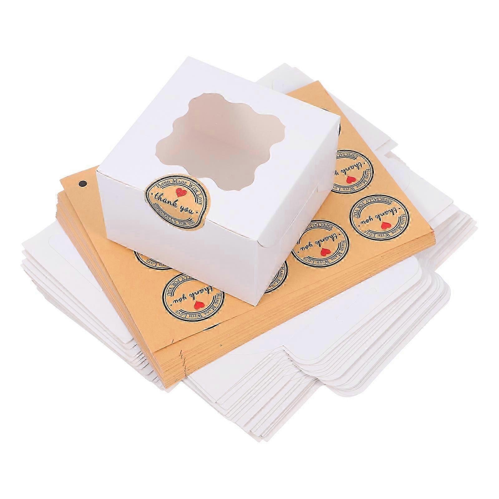 White Macaron Box for Cake 20Pcs Paper Cookie Boxes with Clear Window