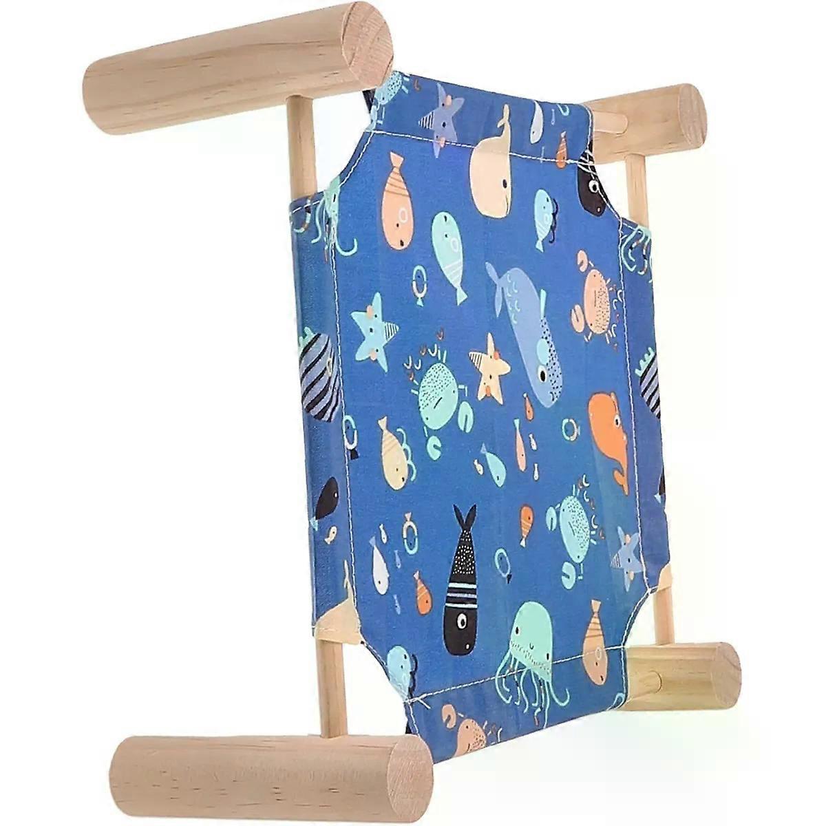 Elevated Hamster Bed Detachable Blue Cloth Wood Rectangular