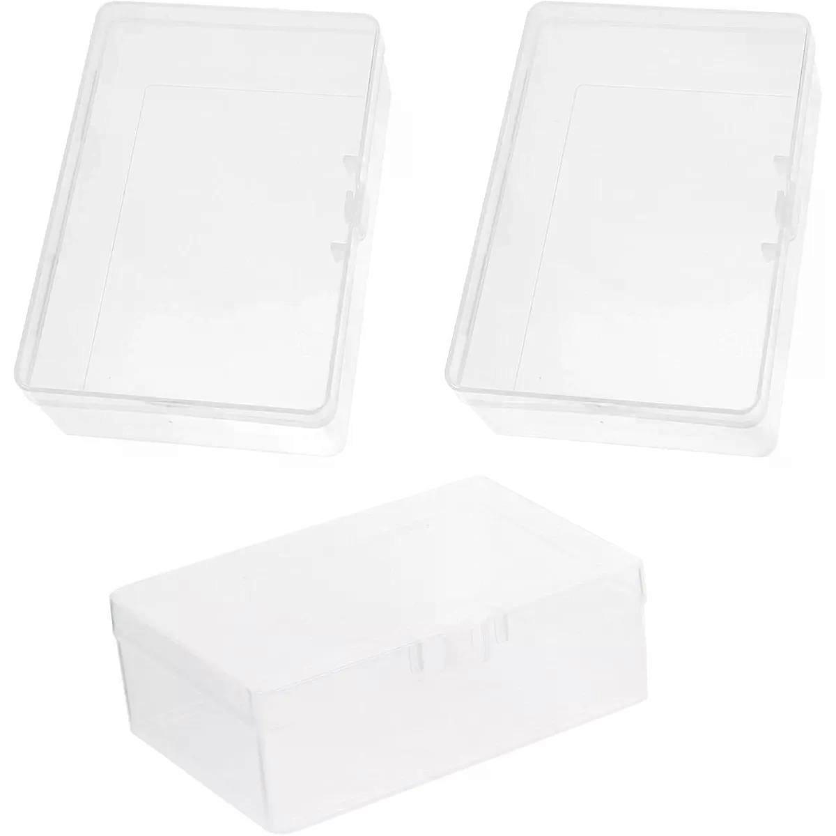 3pcs Plastic Card Storage Box with Lid, Rectangular Organizer