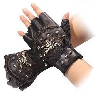 1 par konstlädernitar piratskeletthandskar punk halvfingerhandskar herrhandskar för motorcykelkörning utomhussporter