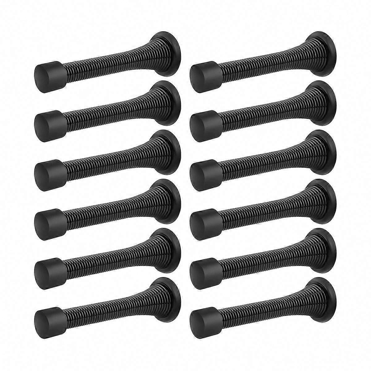 Flexible Spring Door Stops, 12-Pack Black Low-Mounted Rubber Bumper Set