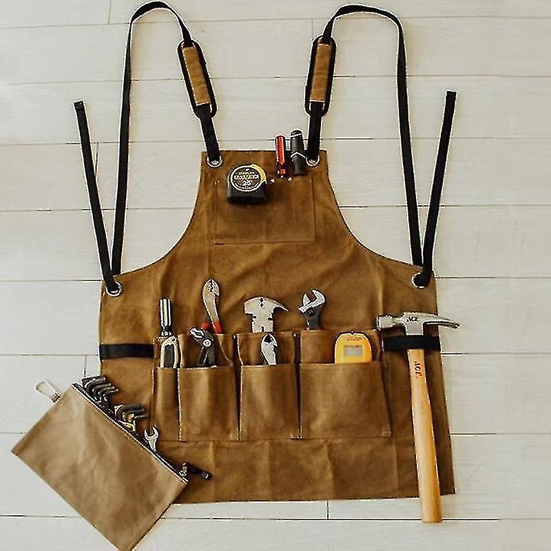 Oil Waxed Canvas Retro Apron Garage Garden Hardware Workshop Waterproof And Oil Proof Apron Multi Po