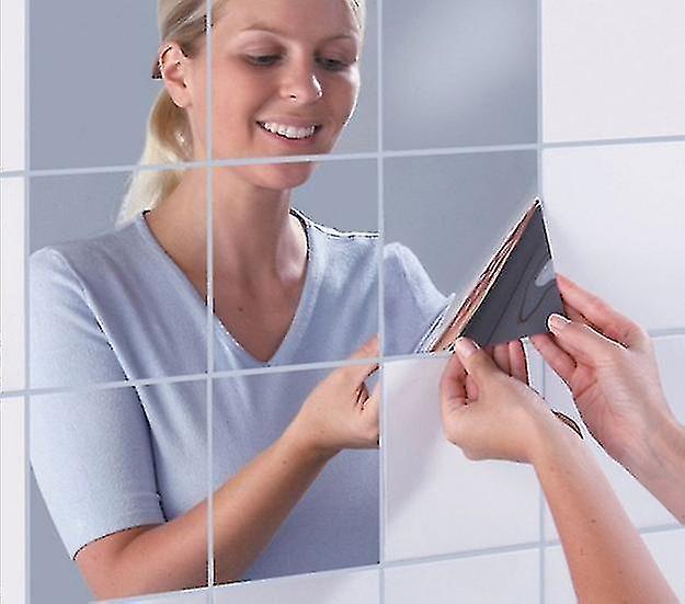 16 Pcs Removable Mirror Wall Sticker Square Mirror (15 X 15 Cm)