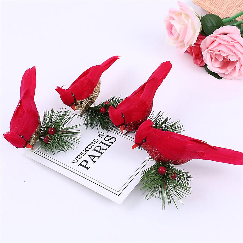 2pcs New Christmas Cardinal Bird Artificial Red Bird Christmas Tree Pendant