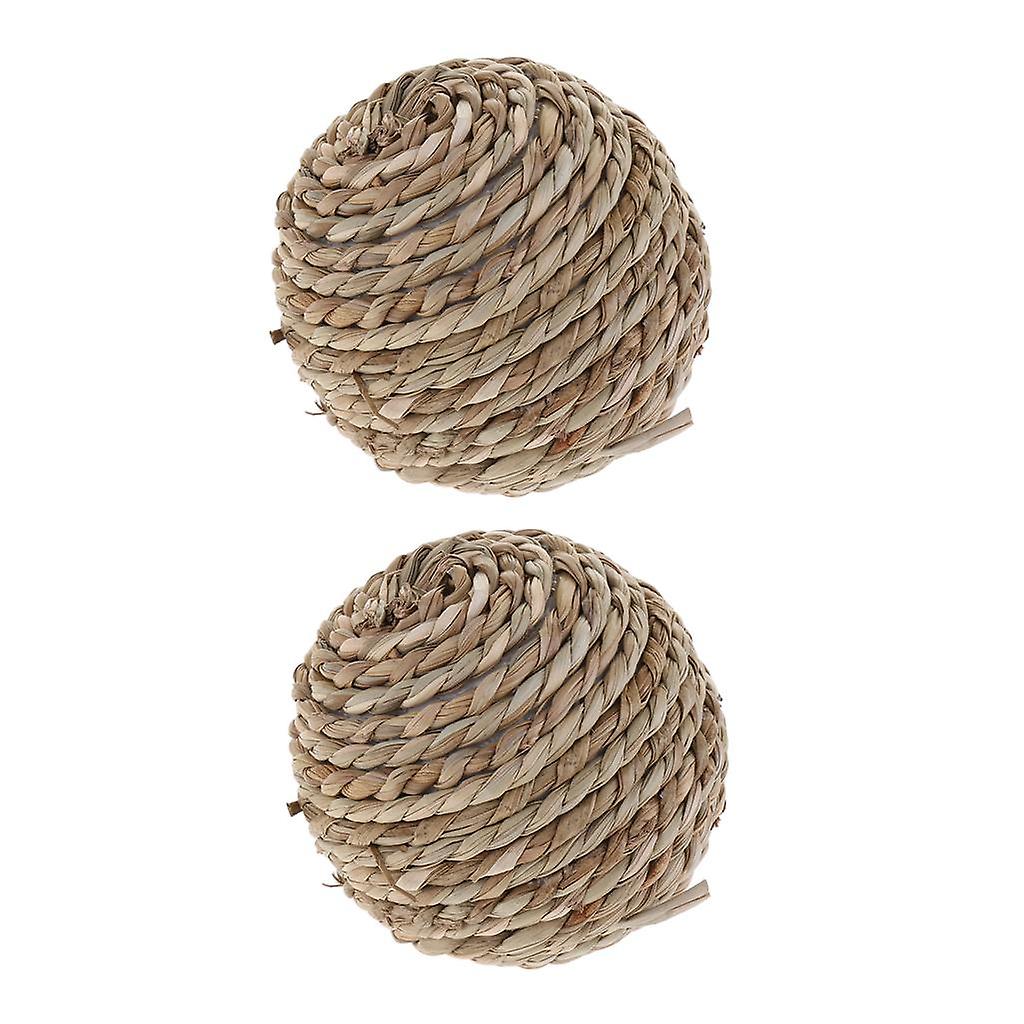 2pcs Bite Resistant Rattan Straw Woven Ball for Hamsters Rabbits AN-03