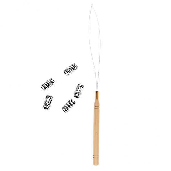 2x5Pcs Hair Braid Bead Hair Extensions Decoration + Wire Pulling Hook Tool 03