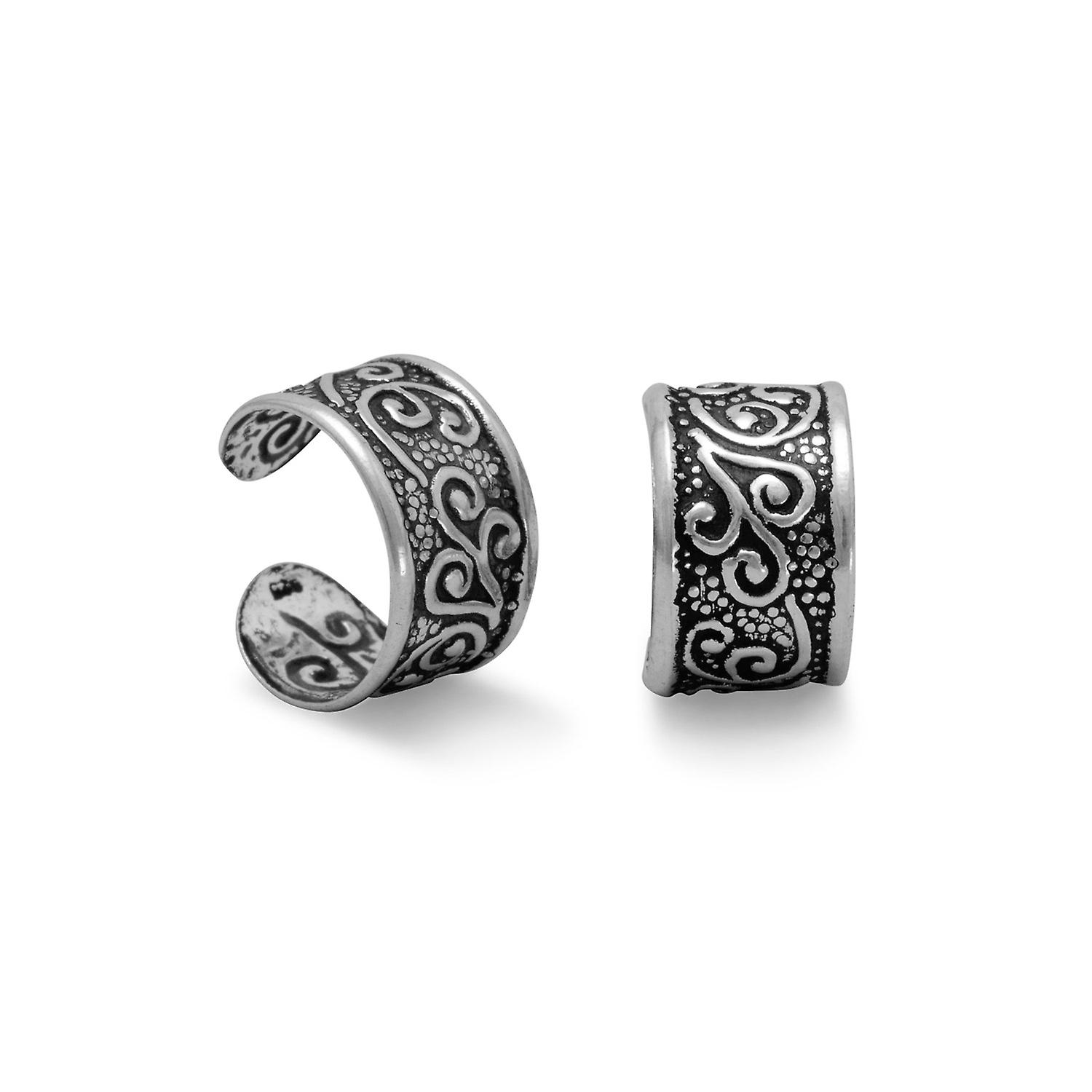 925 Sterling Silver Oxidized Earrings Cuffs With Floral Design Ear ...