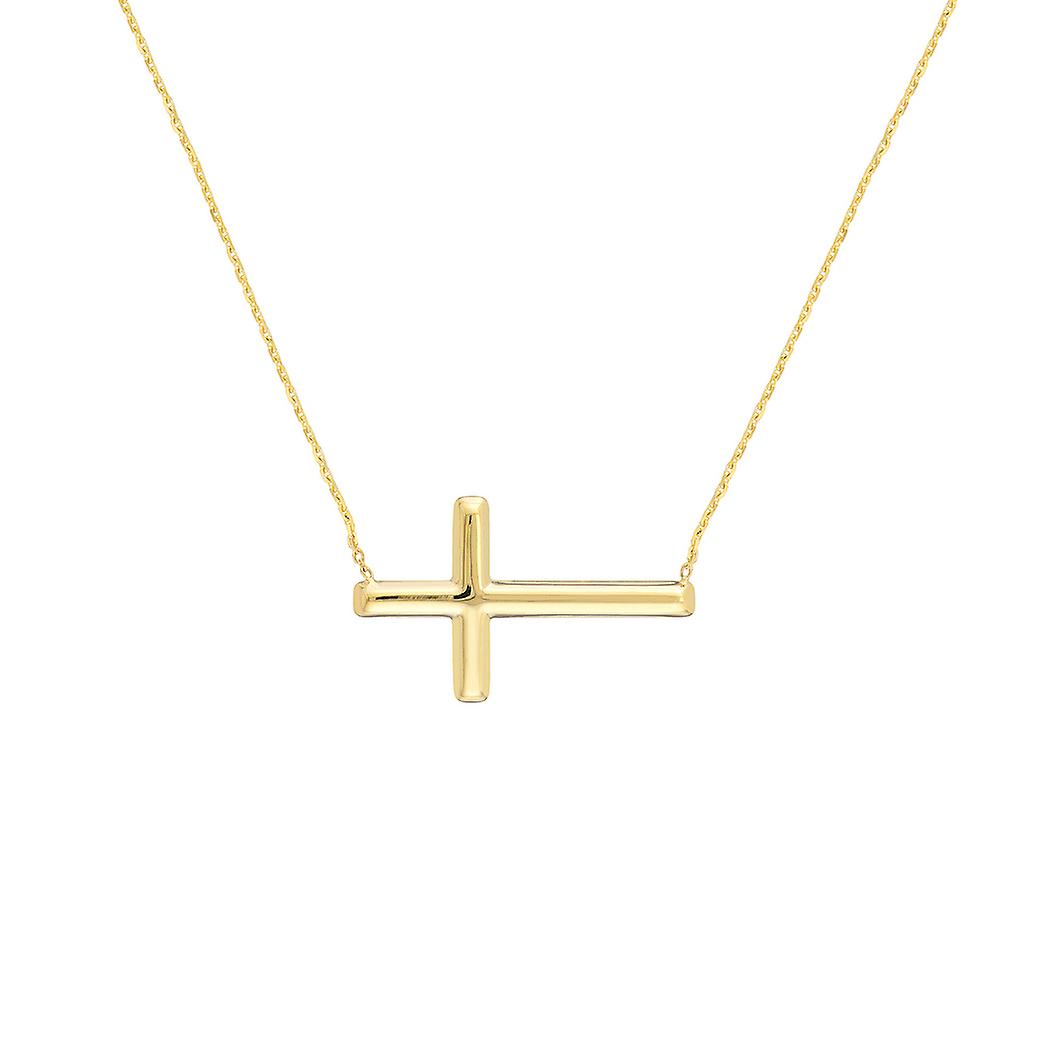 Colar com pingente de cruz religiosa em ouro amarelo maciço 14k, 45 cm (18 polegadas), para mulheres.