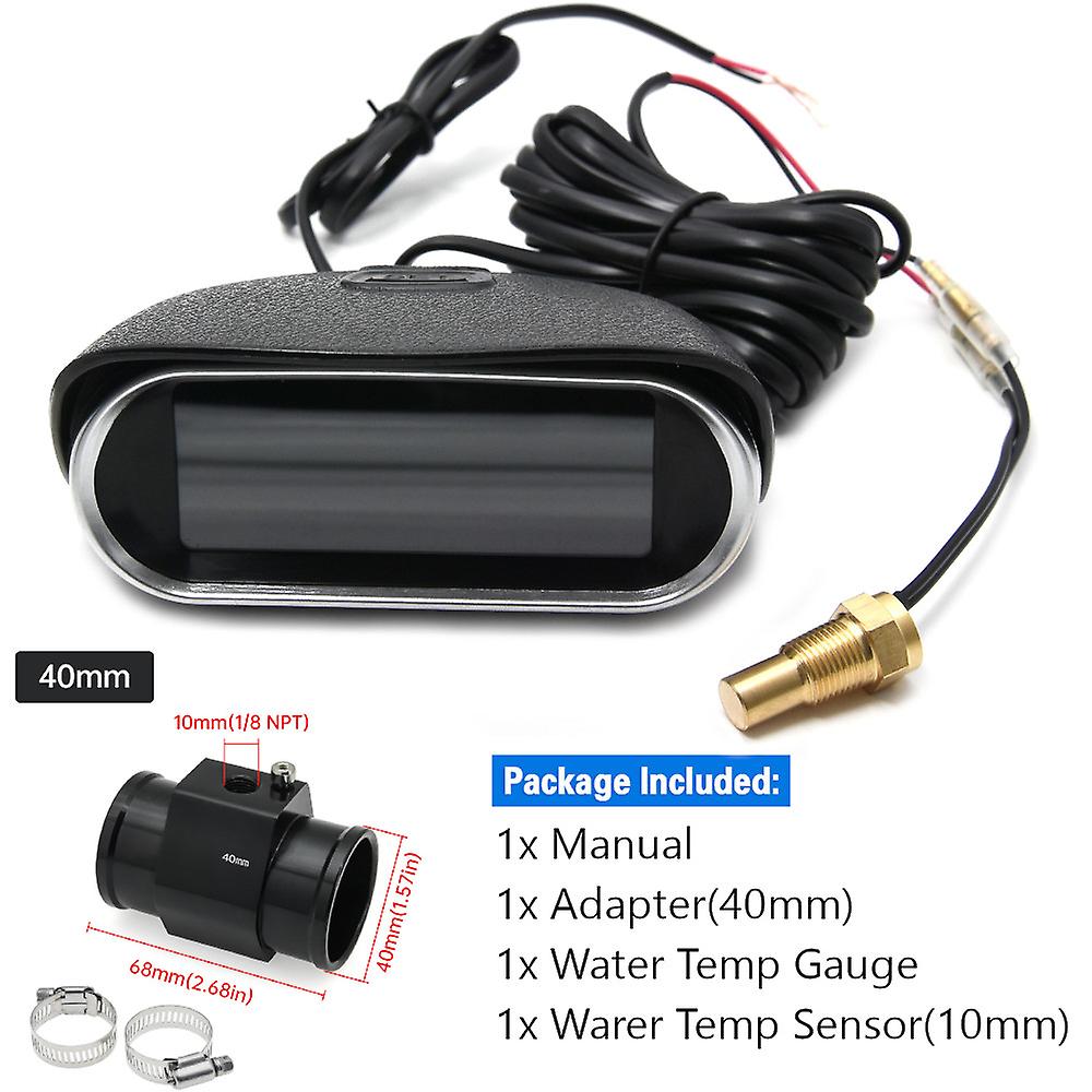 Digital Horizontal 2 In 1 Lcd Water Temp Temperature Voltmeter Volt Gauge With 10mm 1/8npt Temp Sensor For 12v/24v Car Truck